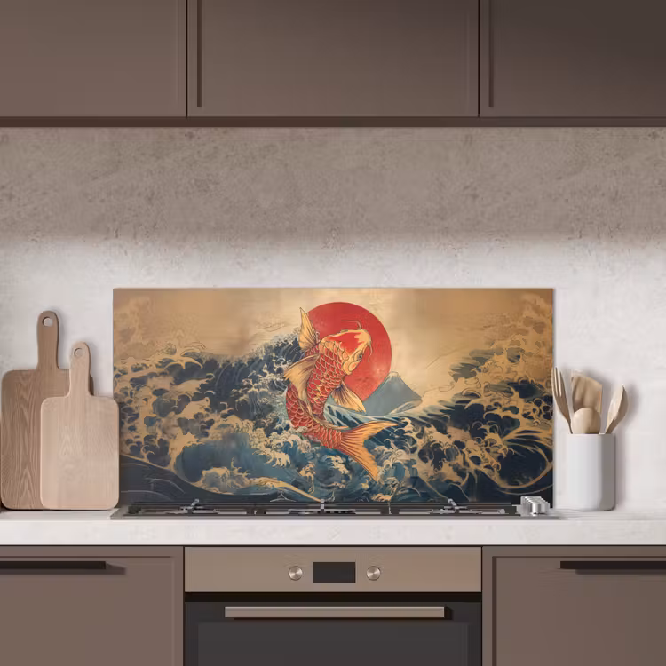 Koi - Zee - Golven - Zon keuken achterwand spatscherm middel -sfeer2