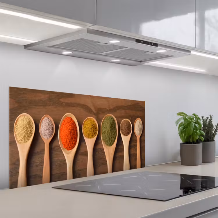 Pollepel - Kruiden - Eten - Specerijen - Tafel keuken achterwand spatscherm middel -3d_schuin