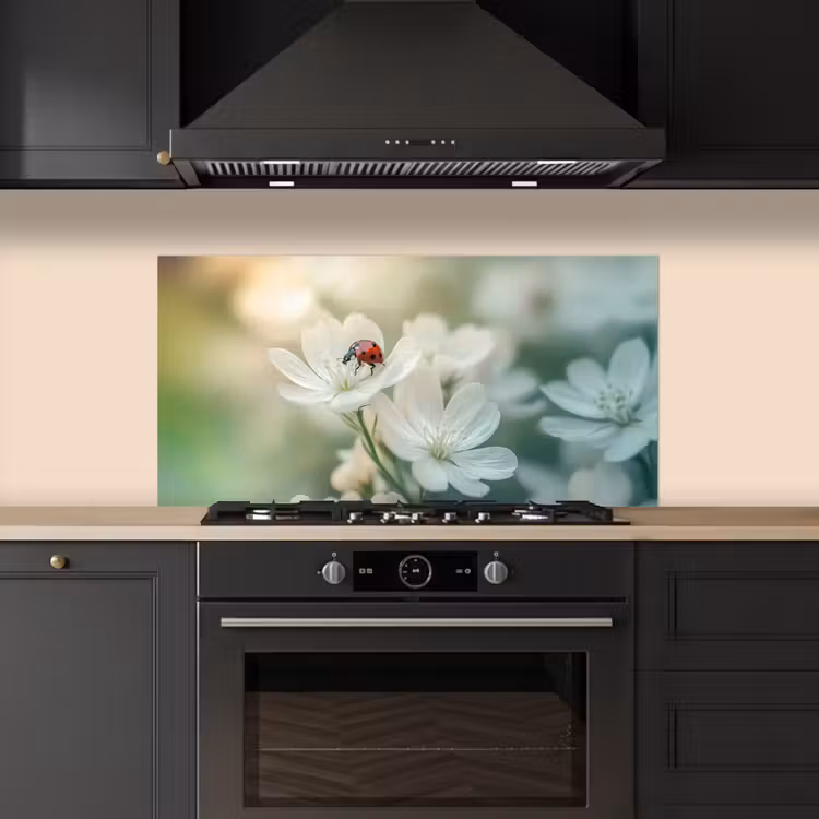 Lieveheersbeestje - Bloemen - Wit keuken achterwand spatscherm middel -sfeer1
