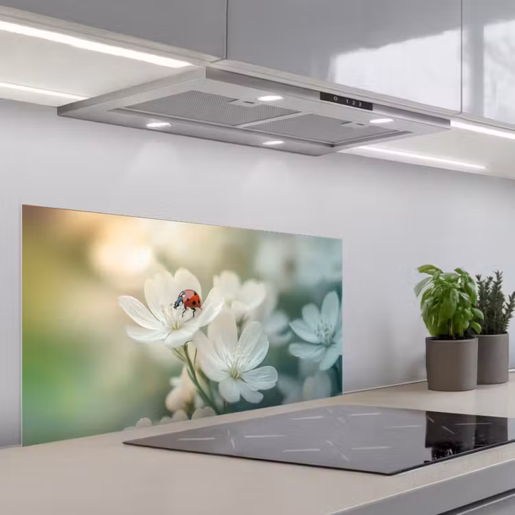 Lieveheersbeestje - Bloemen - Wit keuken achterwand spatscherm middel -3d_schuin