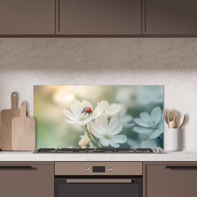Lieveheersbeestje - Bloemen - Wit keuken achterwand spatscherm middel -sfeer2
