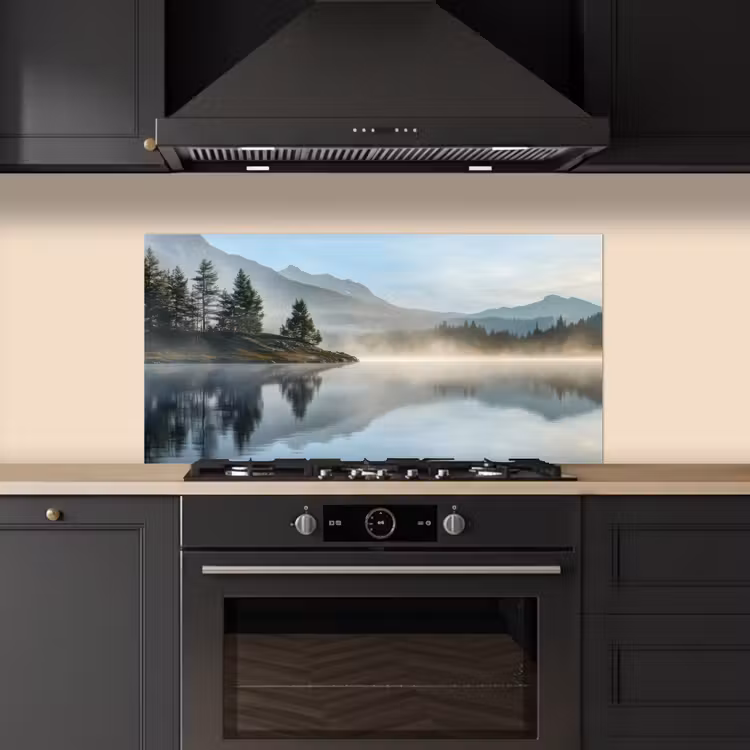 Meer - Mist - Bergen - Landschap keuken achterwand spatscherm middel -sfeer1