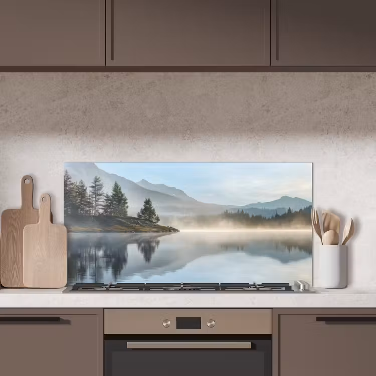 Meer - Mist - Bergen - Landschap keuken achterwand spatscherm middel -sfeer2