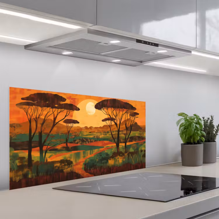 Landschap - Afrikaans - Zon keuken achterwand spatscherm middel -3d_schuin