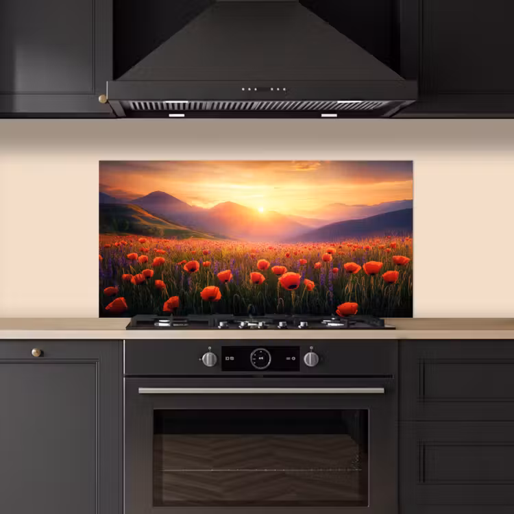 Landschap - Zonsondergang - Bloemenveld keuken achterwand spatscherm middel -sfeer1