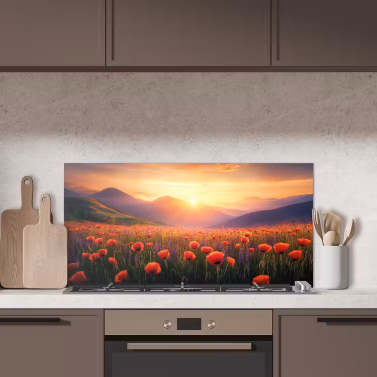 Landschap - Zonsondergang - Bloemenveld keuken achterwand spatscherm middel -sfeer2