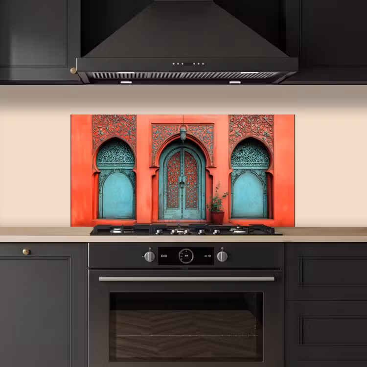 Lantaarn - Deur - Turquoise keuken achterwand spatscherm middel -sfeer1