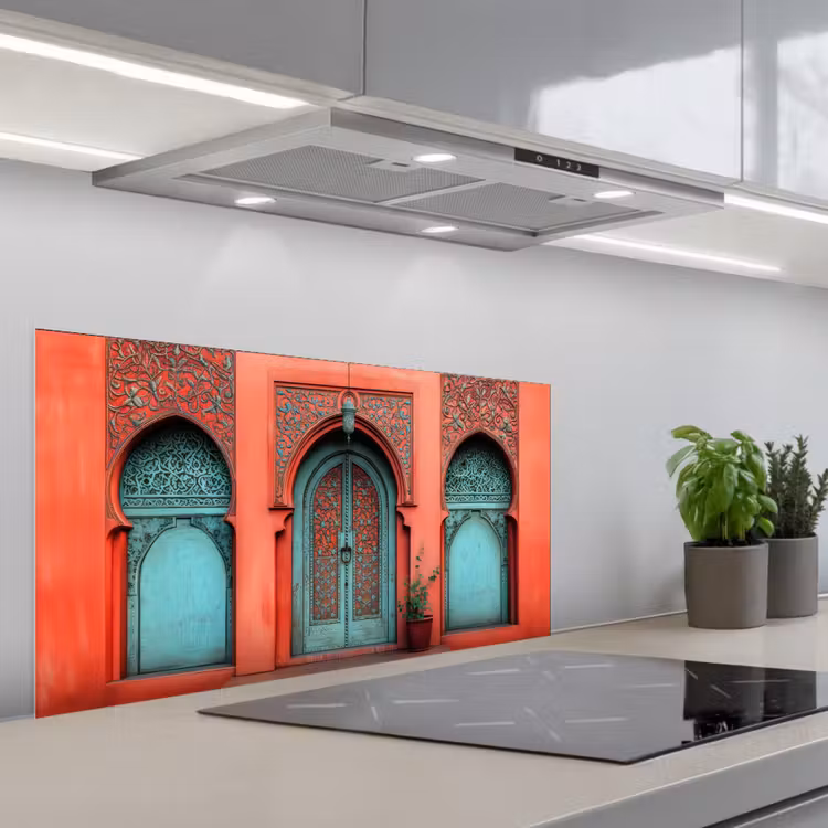 Lantaarn - Deur - Turquoise keuken achterwand spatscherm middel -3d_schuin