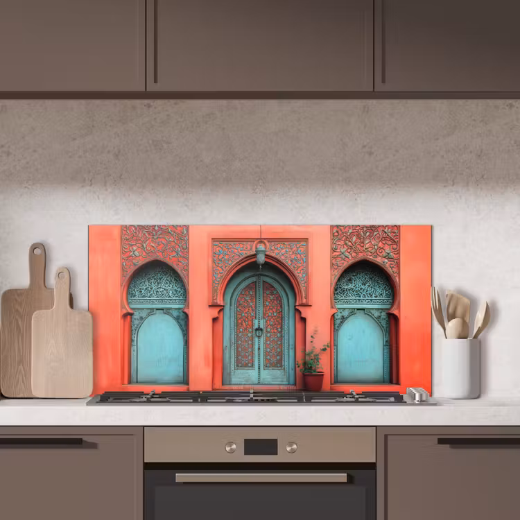 Lantaarn - Deur - Turquoise keuken achterwand spatscherm middel -sfeer2