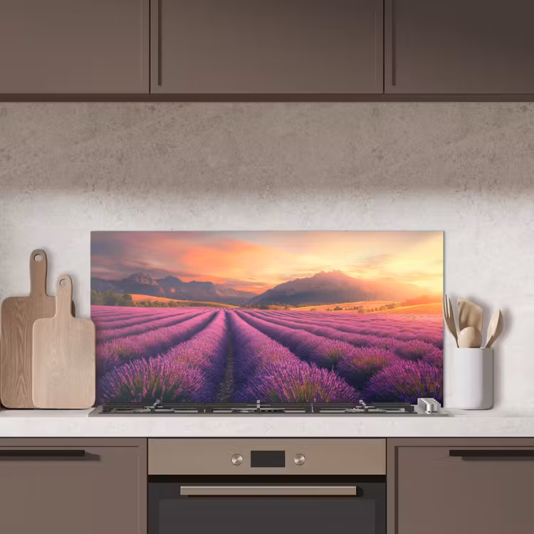 Lavendelveld - Zonsondergang - Paars keuken achterwand spatscherm middel -sfeer2