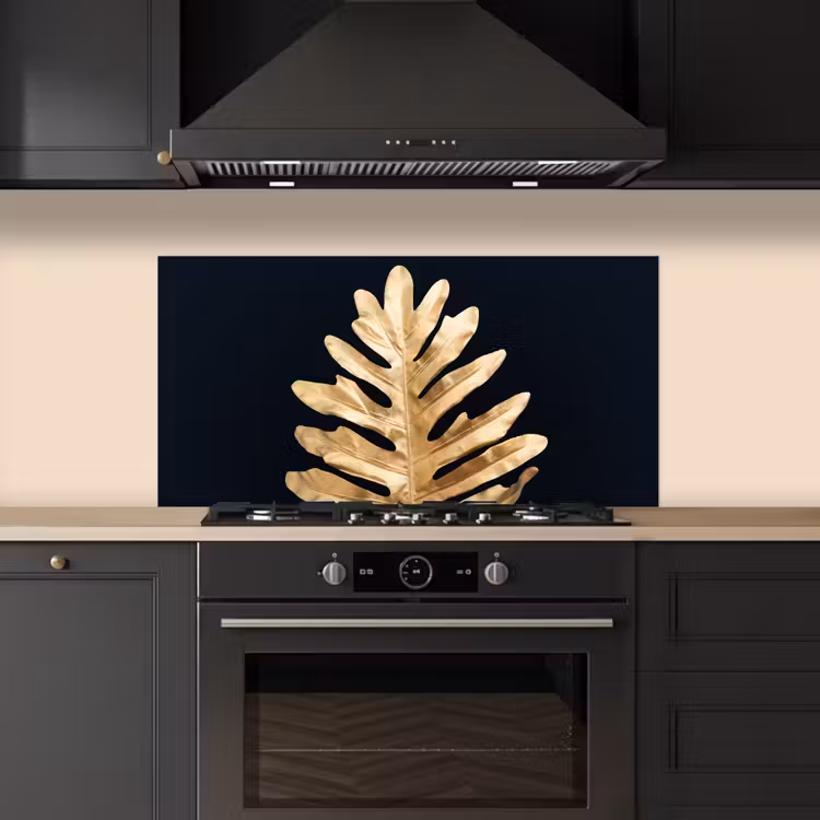 Bladeren - Herfst - Goud - Zwart - Natuur - Luxe keuken achterwand spatscherm middel -sfeer1