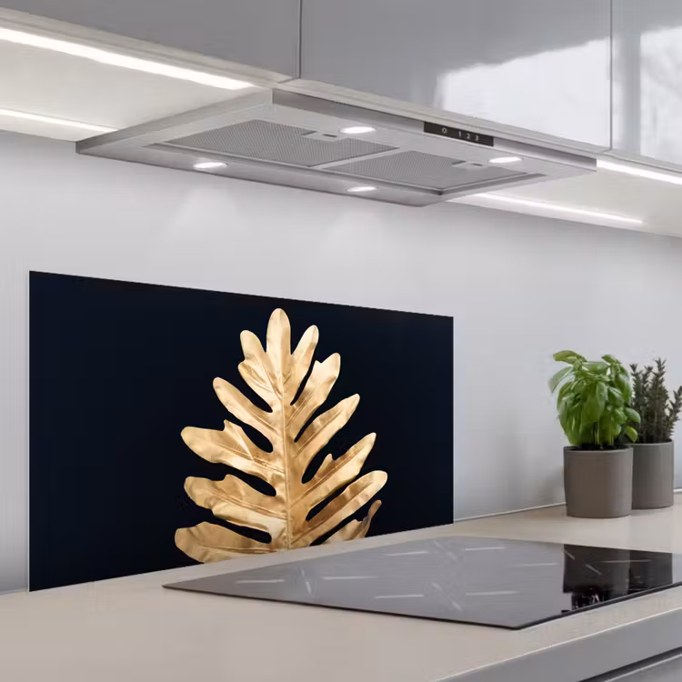Bladeren - Herfst - Goud - Zwart - Natuur - Luxe keuken achterwand spatscherm middel -3d_schuin