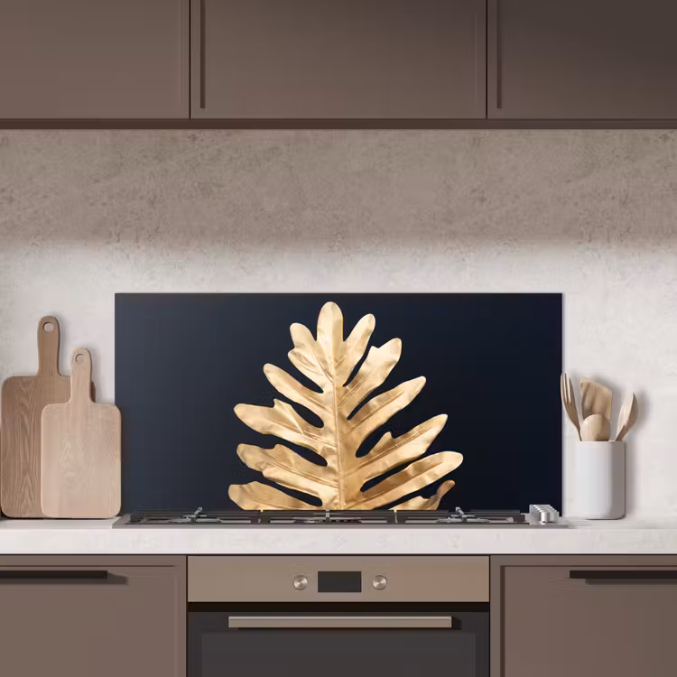 Bladeren - Herfst - Goud - Zwart - Natuur - Luxe keuken achterwand spatscherm middel -sfeer2