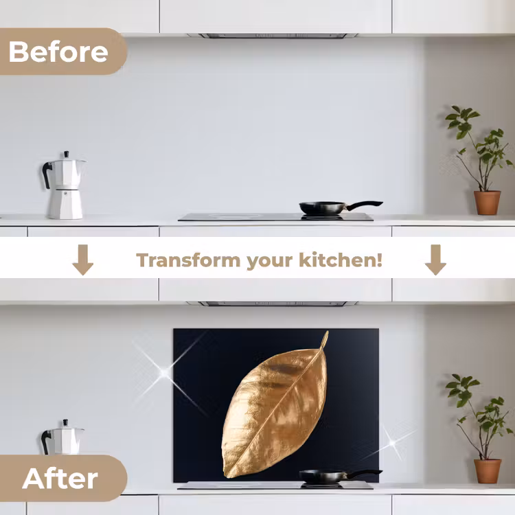 Bladeren - Black en gold - Luxe - Natuur - Planten keuken achterwand spatscherm middel -voor_na_EN