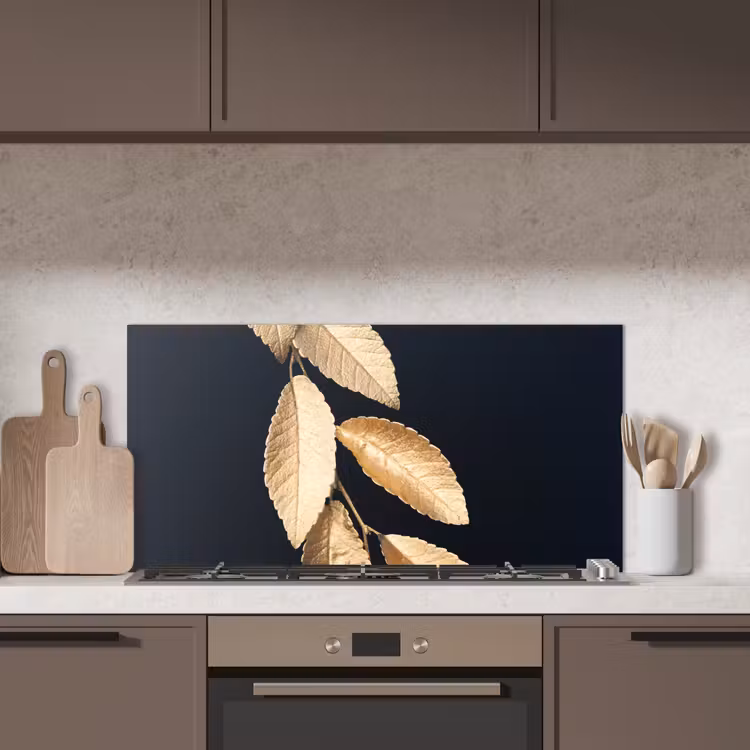 Bladeren - Zwart - Goud - Luxe - Planten keuken achterwand spatscherm middel -sfeer2