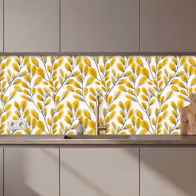 Bladeren - Botanisch - Elegant - Geel - Zwart keuken achterwand 2 middel 871 zz_3dshopping
