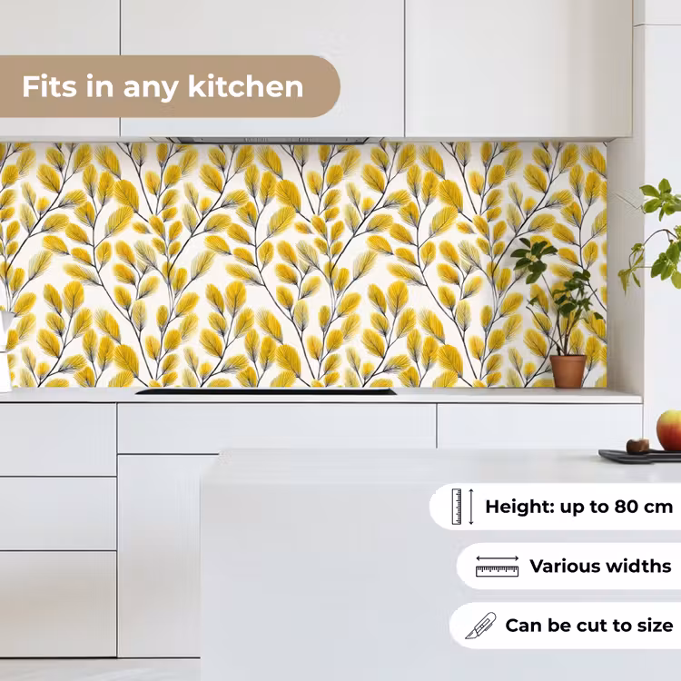 Bladeren - Botanisch - Elegant - Geel - Zwart keuken achterwand 2 middel 871 -sfeer4_UK