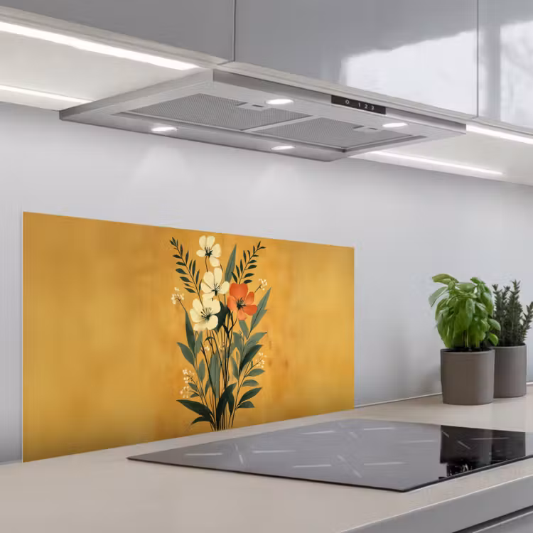 Bladeren - Boeket - Bloemen - Geel keuken achterwand spatscherm middel -3d_schuin