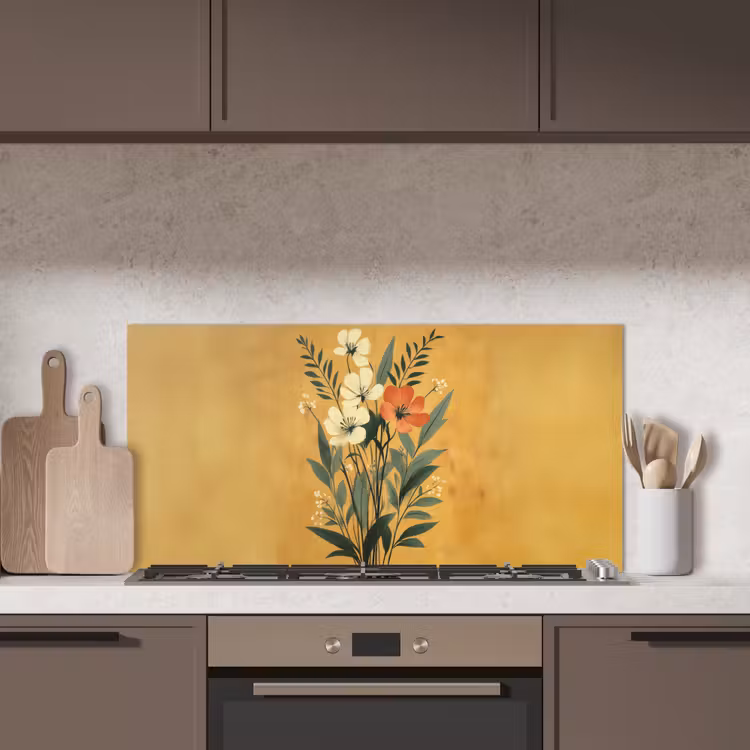 Bladeren - Boeket - Bloemen - Geel keuken achterwand spatscherm middel -sfeer2