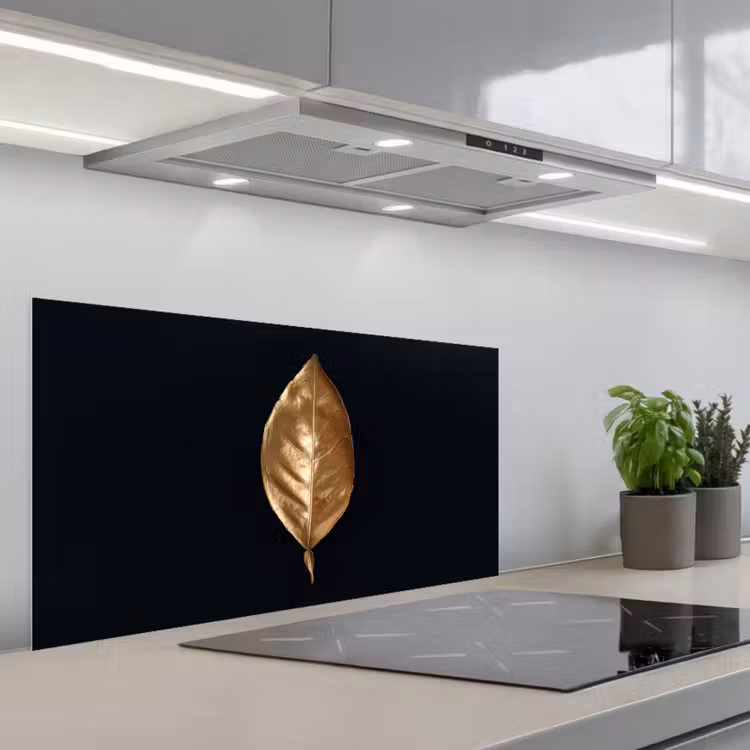 Bladeren - Chic - Goud - Planten - Zwart keuken achterwand spatscherm middel -3d_schuin