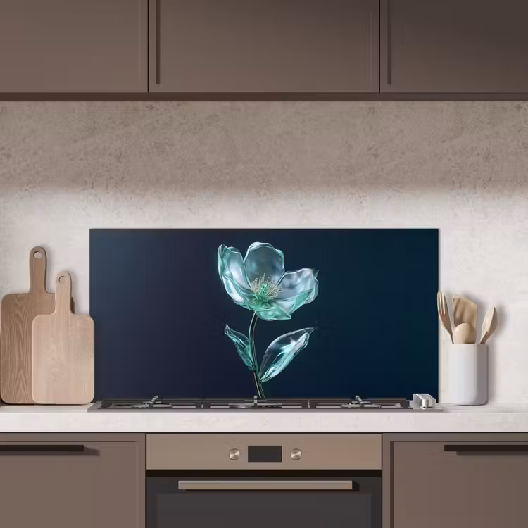Bladeren - Bloem - Glazen - Donkerblauw keuken achterwand spatscherm middel -sfeer2