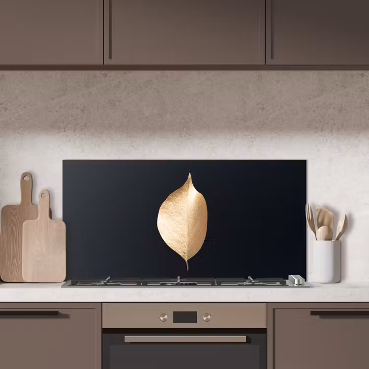 Bladeren - Goud - Zwart - Planten - Luxe keuken achterwand spatscherm middel -sfeer2