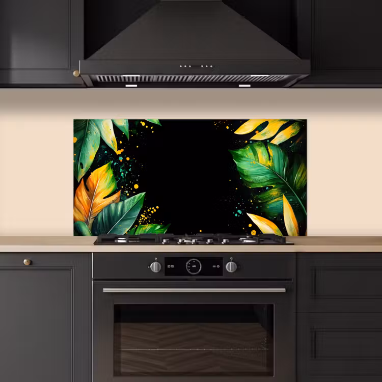 Bladeren - Groen - Geel - Verf - Jungle keuken achterwand spatscherm middel -sfeer1