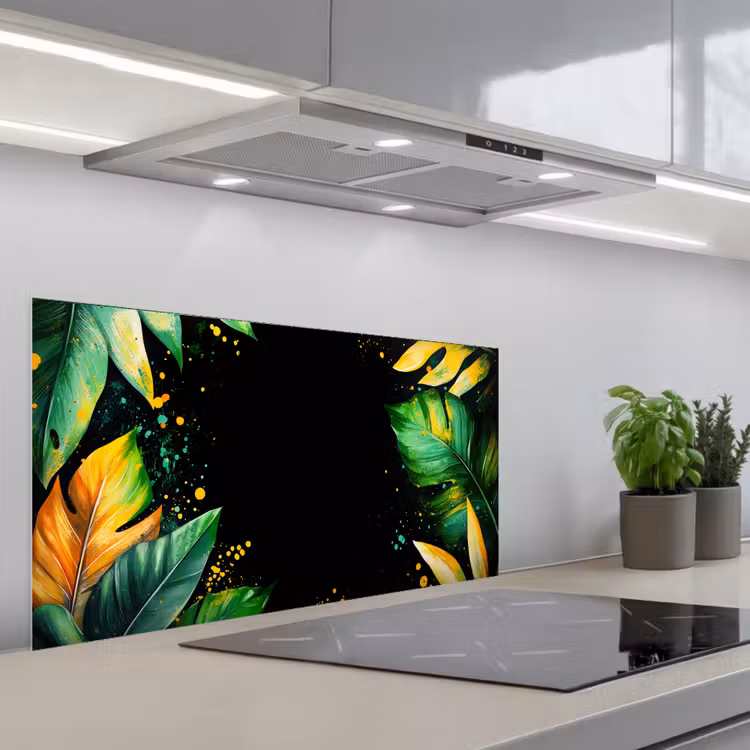 Bladeren - Groen - Geel - Verf - Jungle keuken achterwand spatscherm middel -3d_schuin