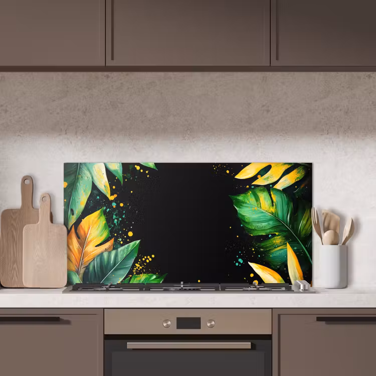 Bladeren - Groen - Geel - Verf - Jungle keuken achterwand spatscherm middel -sfeer2