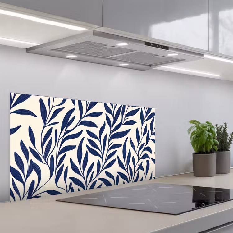 Bladeren - Klimop - Donkerblauw keuken achterwand spatscherm middel -3d_schuin