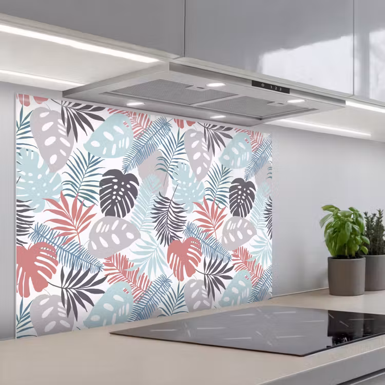 Bladeren - Jungle - Pastel - Tropisch keuken achterwand spatscherm middel -3d_schuin