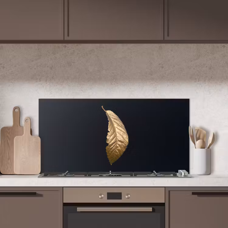 Bladeren - Luxe - Goud - Zwart - Natuur keuken achterwand spatscherm middel -sfeer2