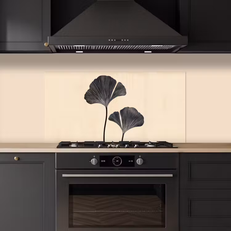 Bladeren - Minimalistisch - Zwart keuken achterwand spatscherm middel -sfeer1