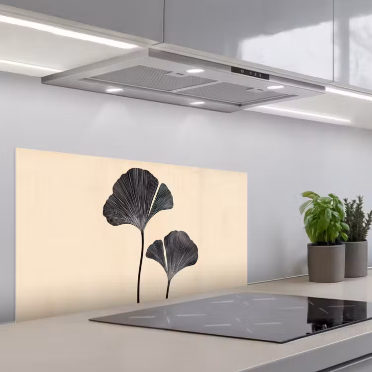 Bladeren - Minimalistisch - Zwart keuken achterwand spatscherm middel -3d_schuin