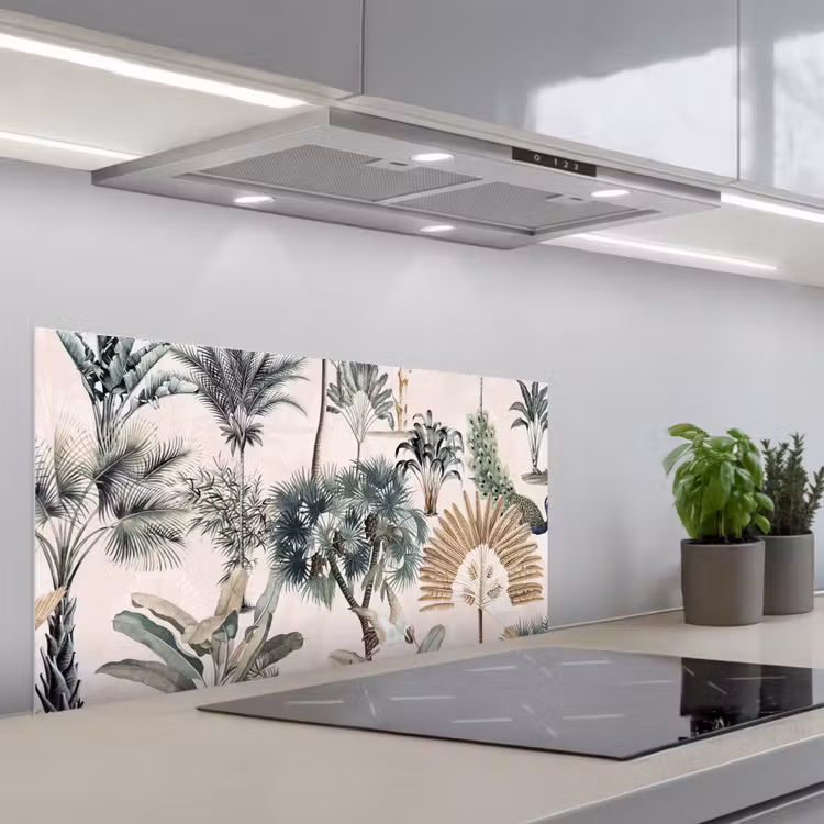 Bladeren - Monstera - Jungle - Tropical keuken achterwand spatscherm middel -3d_schuin