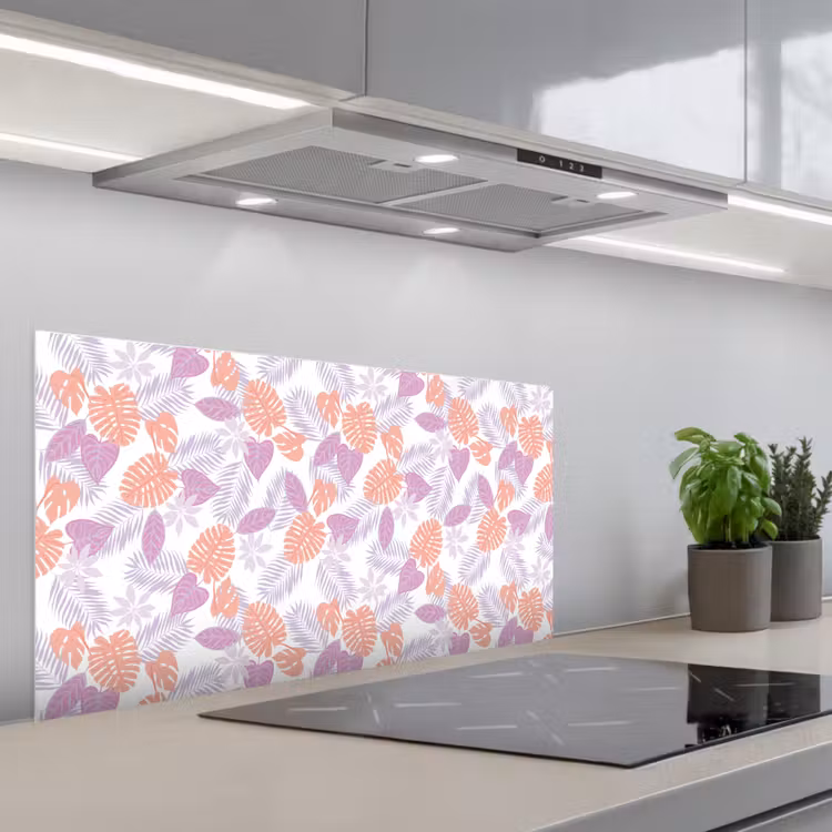 Bladeren - Pastelkleuren - Tropisch keuken achterwand spatscherm middel 899 -3d_schuin