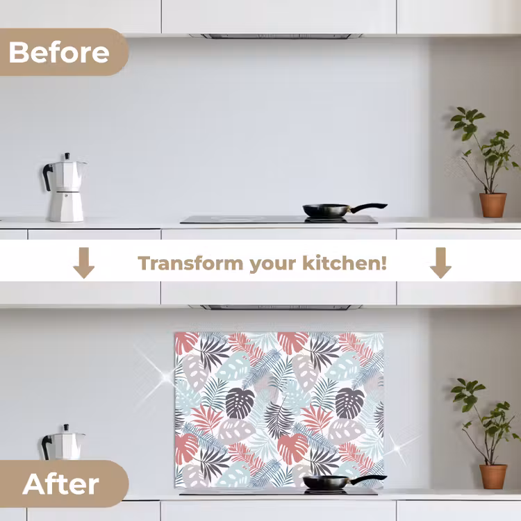 Bladeren - Pastel - Jungle keuken achterwand spatscherm middel -voor_na_EN