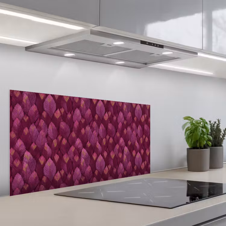 Bladeren - Patroon - Burgundy keuken achterwand spatscherm middel 899 -3d_schuin