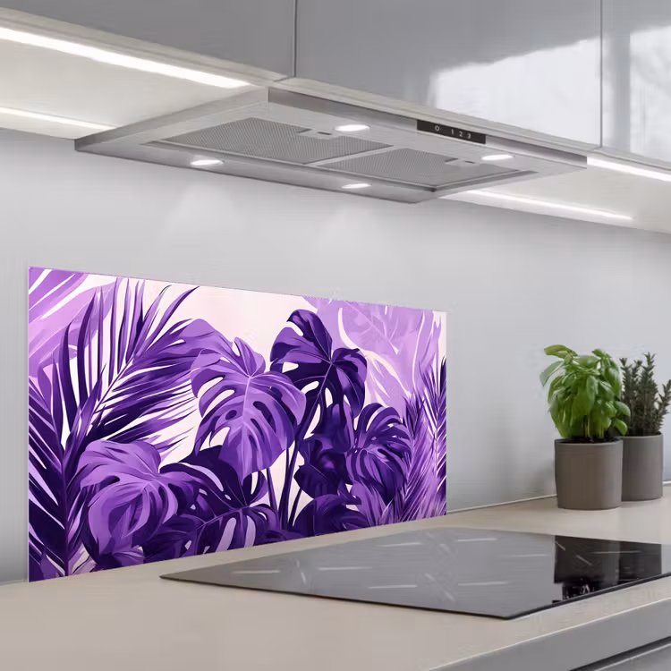 Bladeren - Paars - Tropisch - Abstract keuken achterwand spatscherm middel -3d_schuin