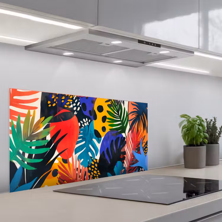 Bladeren - Vormen - Abstract - Kleurrijk keuken achterwand spatscherm middel -3d_schuin
