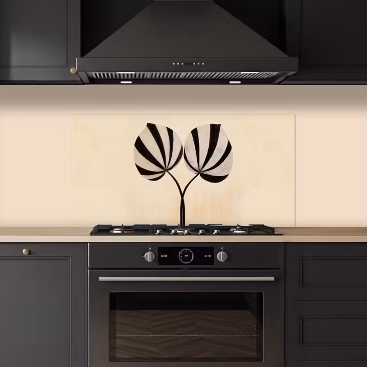 Bladeren - Gestreept - Stengel - Beige keuken achterwand spatscherm middel -sfeer1