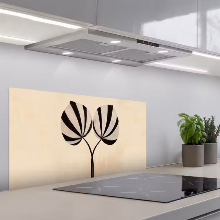 Bladeren - Gestreept - Stengel - Beige keuken achterwand spatscherm middel -3d_schuin