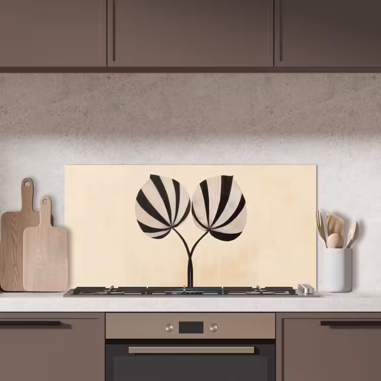 Bladeren - Gestreept - Stengel - Beige keuken achterwand spatscherm middel -sfeer2