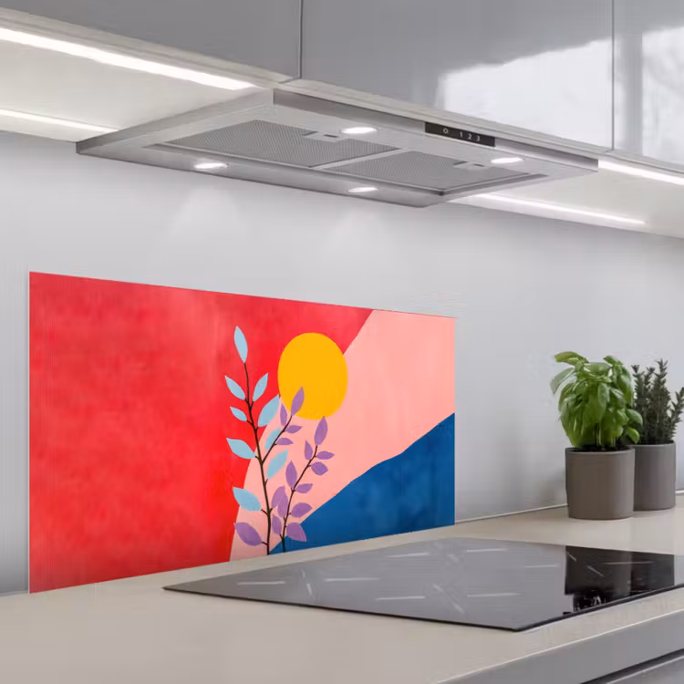 Bladeren - Zon - Abstracte vormen keuken achterwand spatscherm middel -3d_schuin