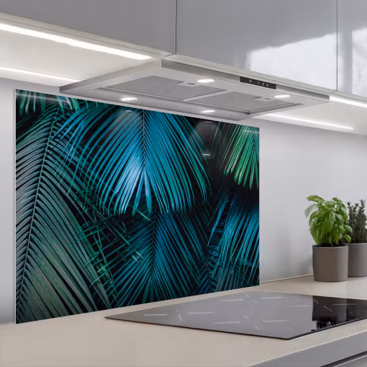 Bladeren - Tropisch - Jungle - Donkergroen keuken achterwand spatscherm middel -3d_schuin