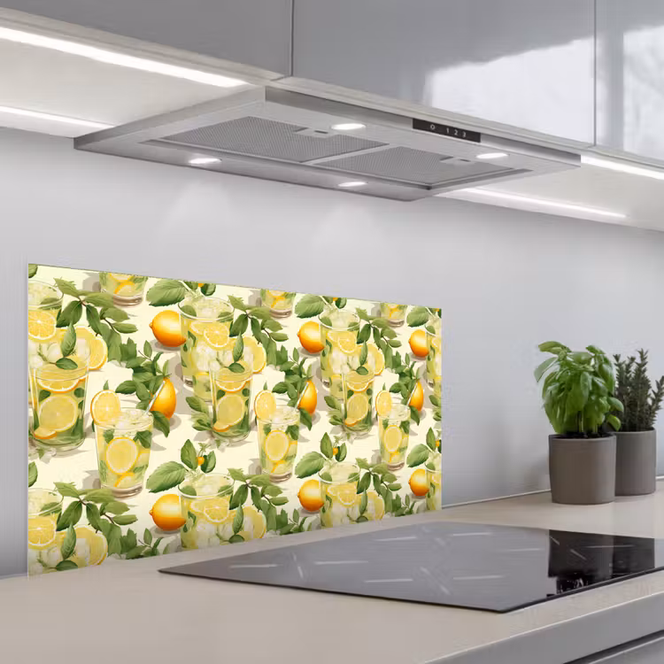 Citroen - Drankje - Glas - Munt keuken achterwand spatscherm middel 899 -3d_schuin