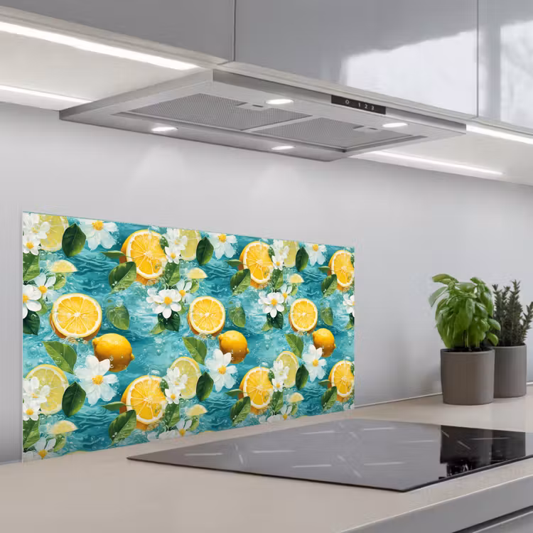 Citroen - Bloemen - Bruisend - Water keuken achterwand spatscherm middel 899 -3d_schuin