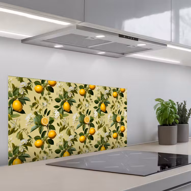 Citroen - Groen - Bloesem keuken achterwand spatscherm middel 899 -3d_schuin