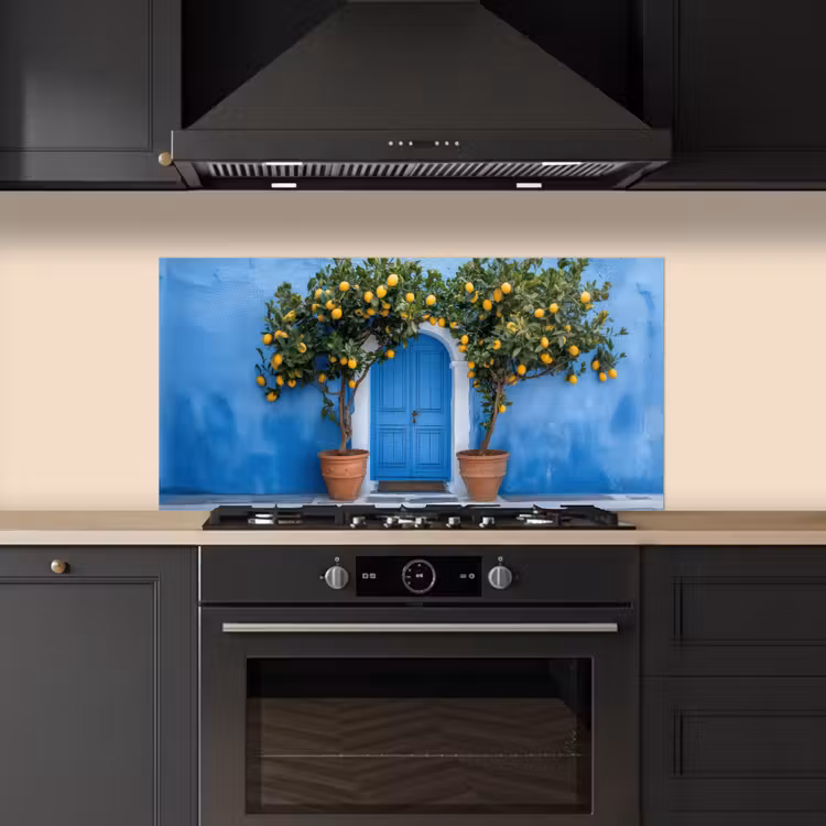 Citroenbomen - Geel - Deur - Potten keuken achterwand spatscherm middel -sfeer1