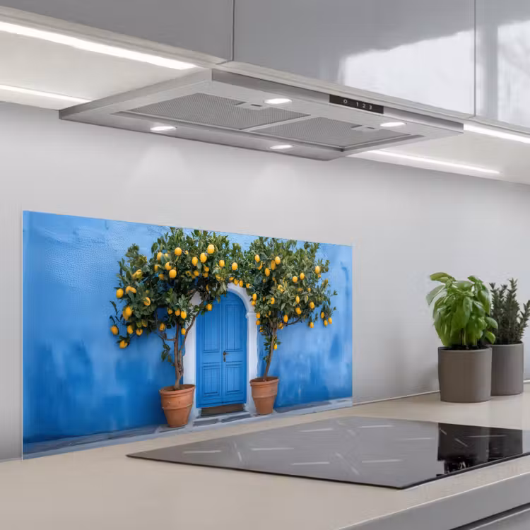 Citroenbomen - Geel - Deur - Potten keuken achterwand spatscherm middel -3d_schuin